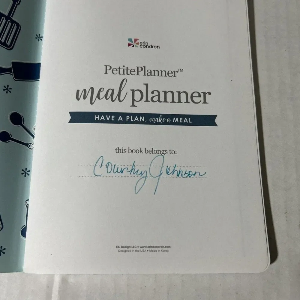 Erin Condren Planner Petite Used Meal Prep Cover Page written on